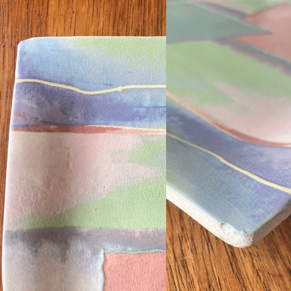 Vintage Signed Pottery Kamrass Kiok Studio NYC Ceramic Square Platter Plate 80s - Picture 6 of 8